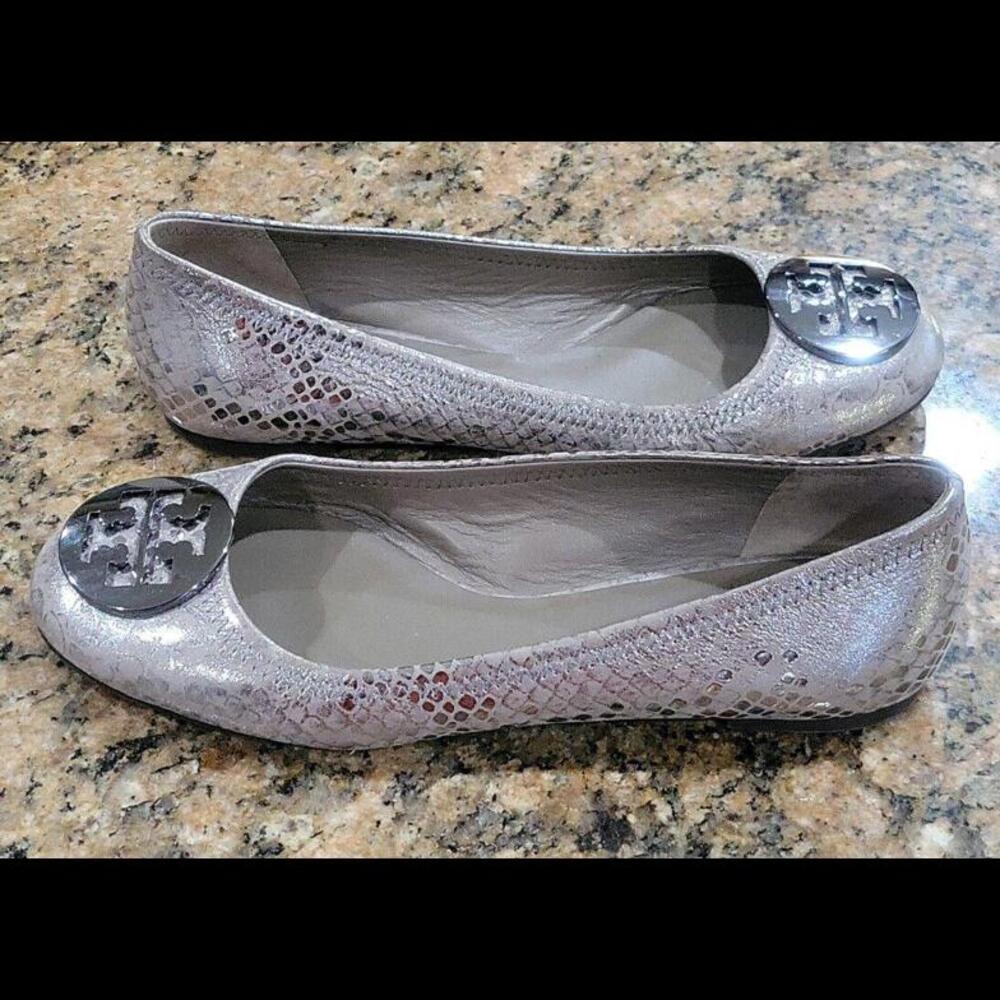 Tory Burch Reva Snake Skin Reptile Leather Ballet Flats Slip On Womens Shoes 7.5